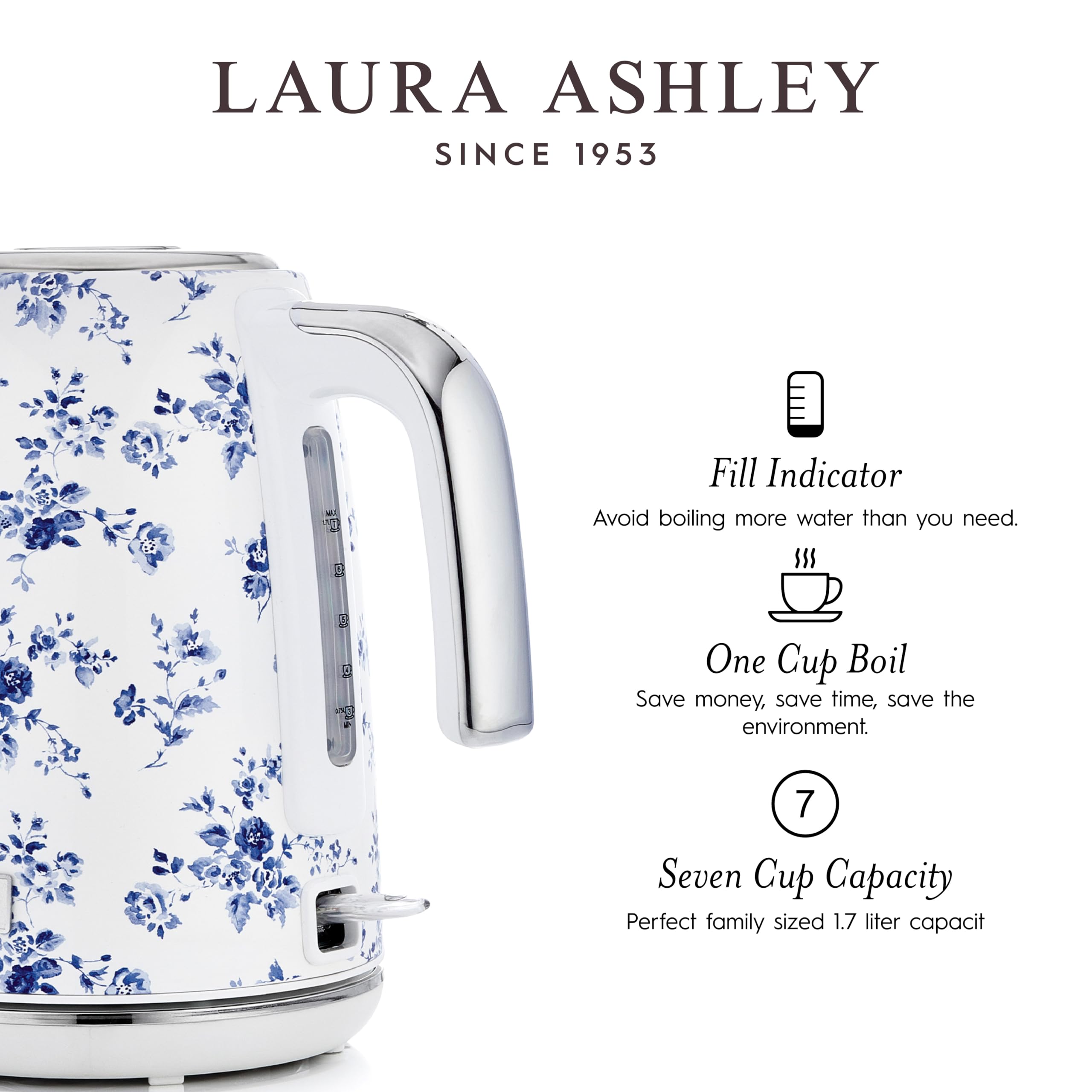 Amazon | Laura Ashley 1.7L コードレス電気ケトル VQ - 急速沸騰